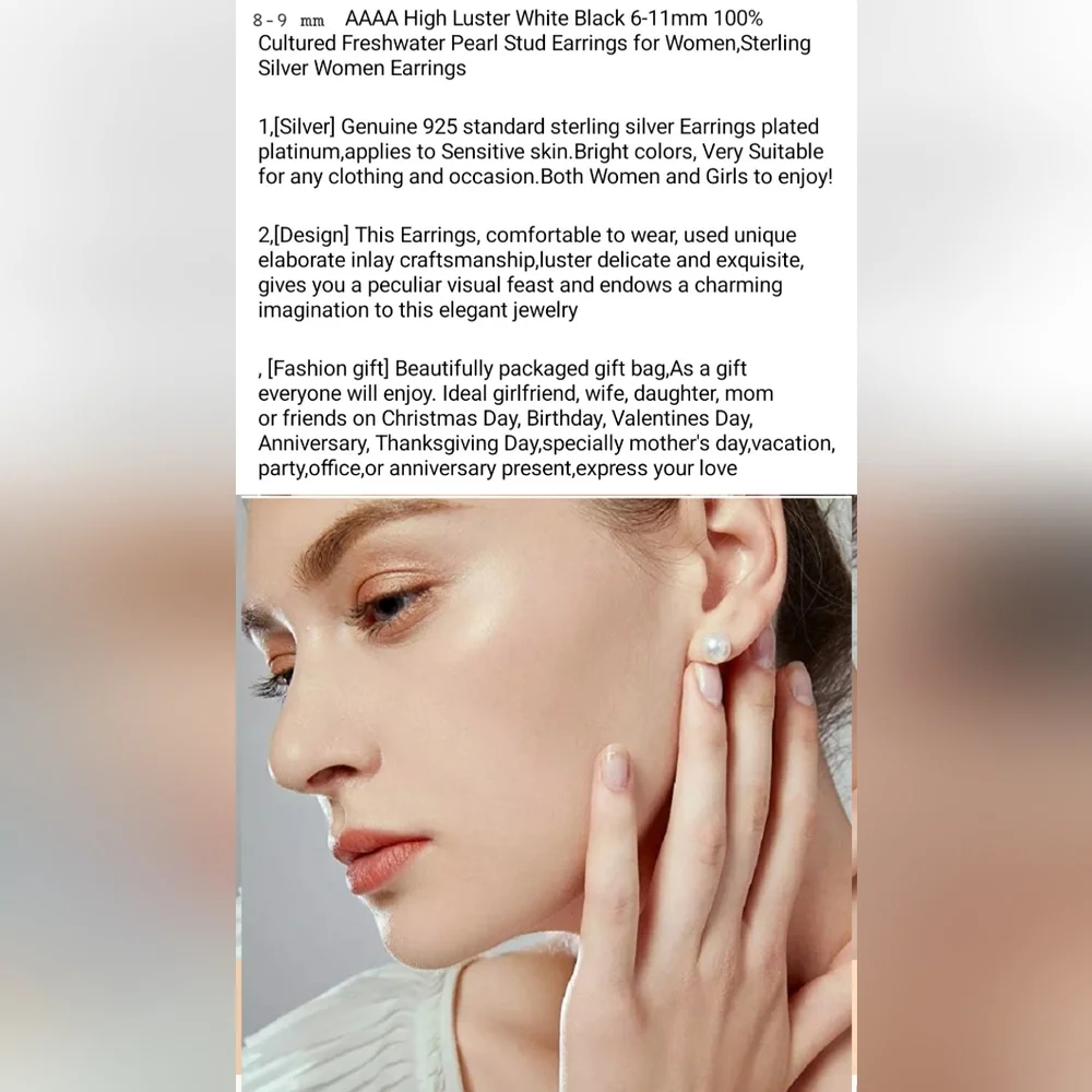 One Pair Of Pearl Earrings Sterling silver - Picture 4 of 6